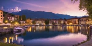nightlife in Ticino, vibrant clubs, live music events, people enjoying night out, scenic views of Ticino at night