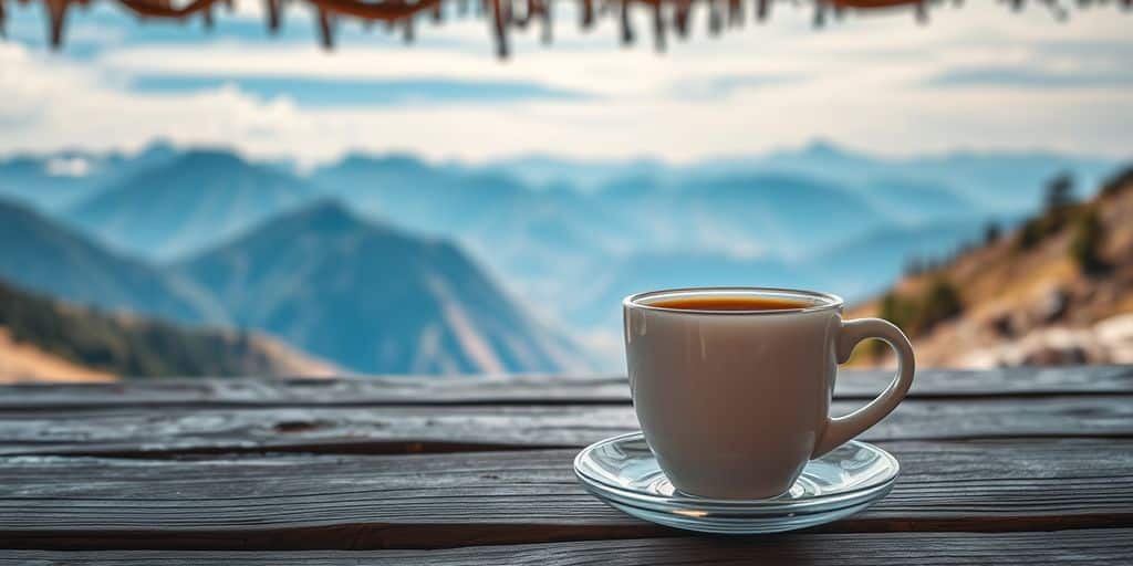 Tazza di caffè con montagne ticinesi.