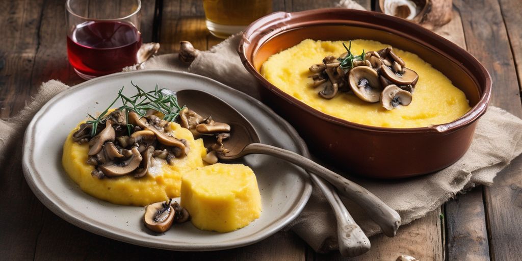 Polenta con formaggio e funghi porcini