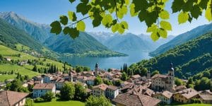 Panorama delle montagne e laghi di Ticino