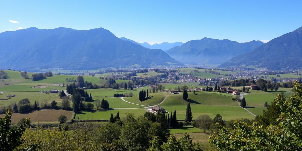 Agriturismo in Ticino con montagne e campi verdi