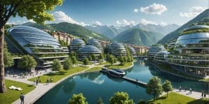 Paesaggio futuristico di Ticino con tecnologia avanzata