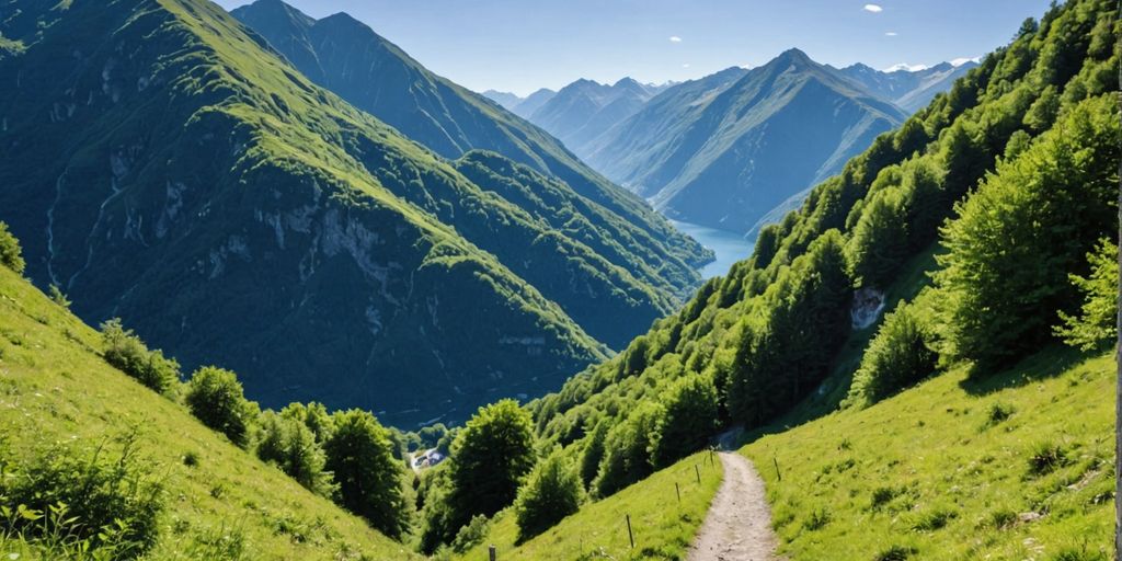 Sentiero montuoso in Ticino con cielo azzurro