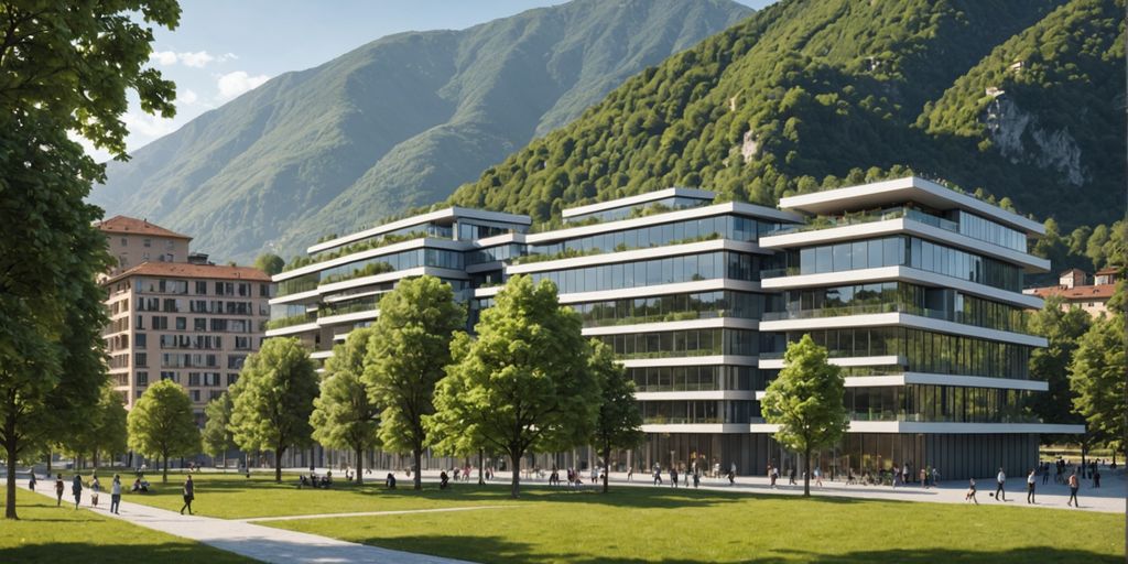 Tecnologia moderna in Ticino con edifici eleganti