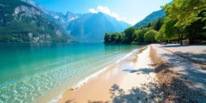 Spiaggia pittoresca in Ticino con acque cristalline